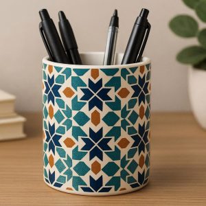 Ceramic Geometric Pattern Pen Holder for Office Desk Decor