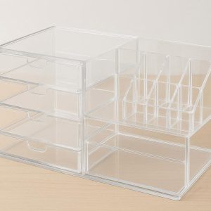 Clear Acrylic Desktop Organizer with Multiple Drawers and Compartments