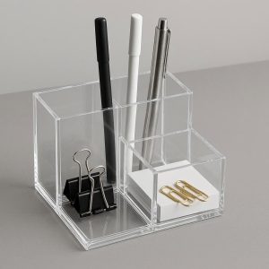 Modern Acrylic Desk Pen Holder with Multiple Compartments Organizer