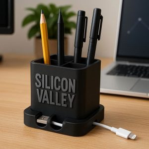 Silicon Valley Tech Themed Pen Holder with Cable Management