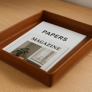 Leather Wrap Desk Tray Organizer for Papers and Magazines Office