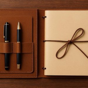 Portable Leather Journal Writing Set with Pen and Refillable Notebook